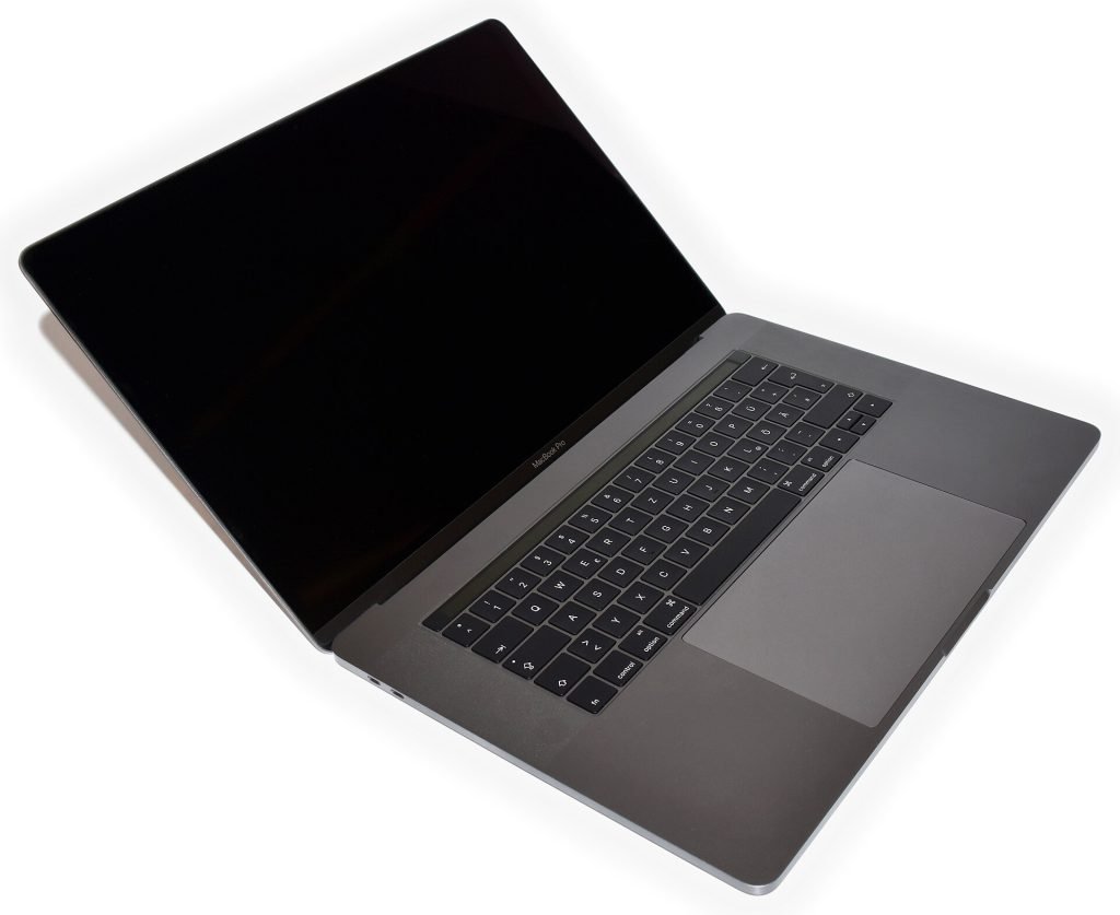 Apple MacBook Pro open, three-quarter view
