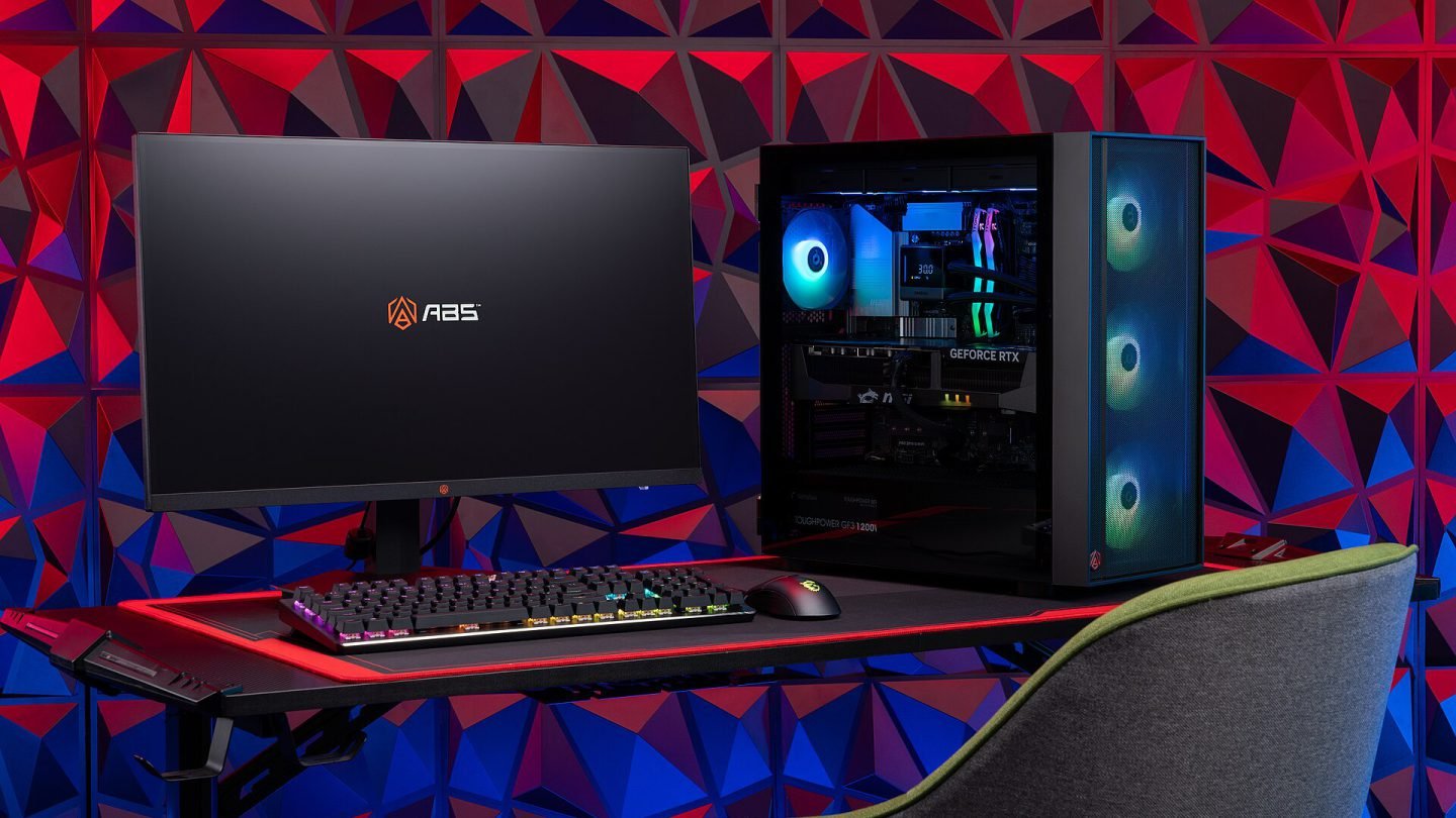 Gaming PC and monitor setup with RGB lighting