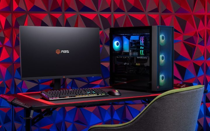 Gaming PC and monitor setup with RGB lighting