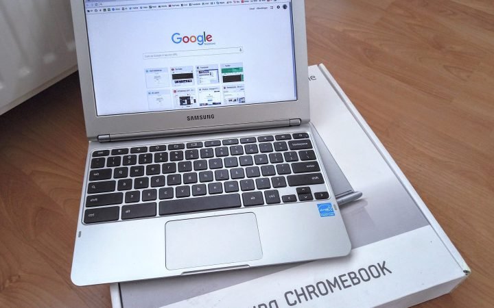 Samsung Chromebook laptop on its box