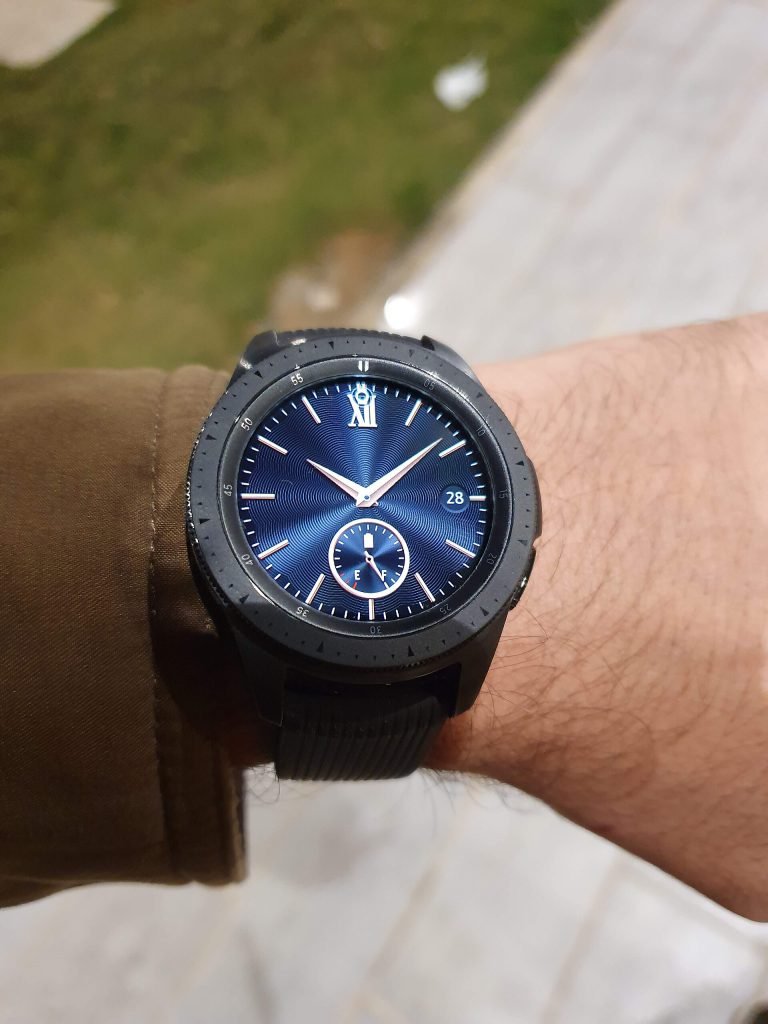 Samsung Galaxy Watch in black on a wrist