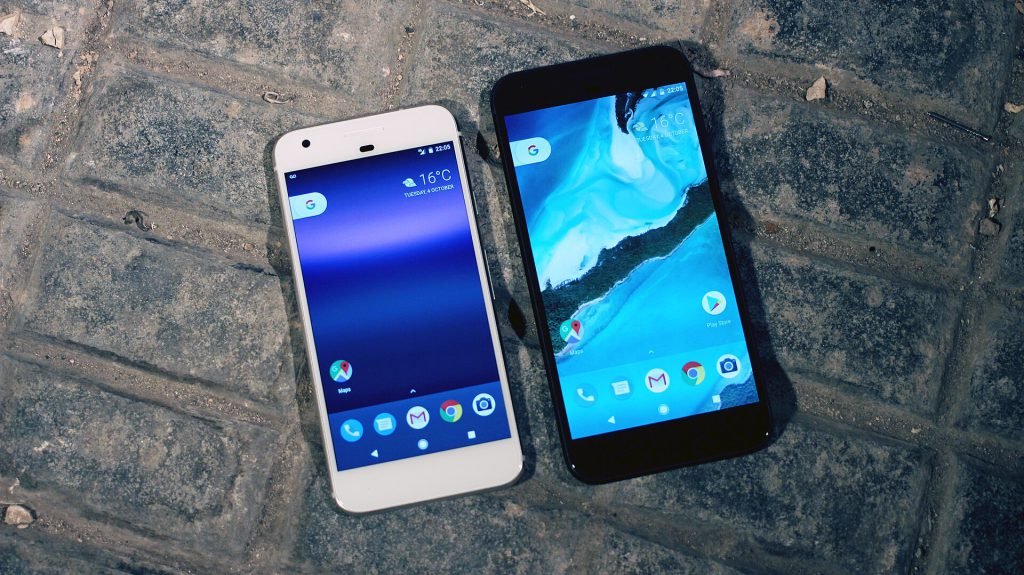 Two Google Pixel smartphones